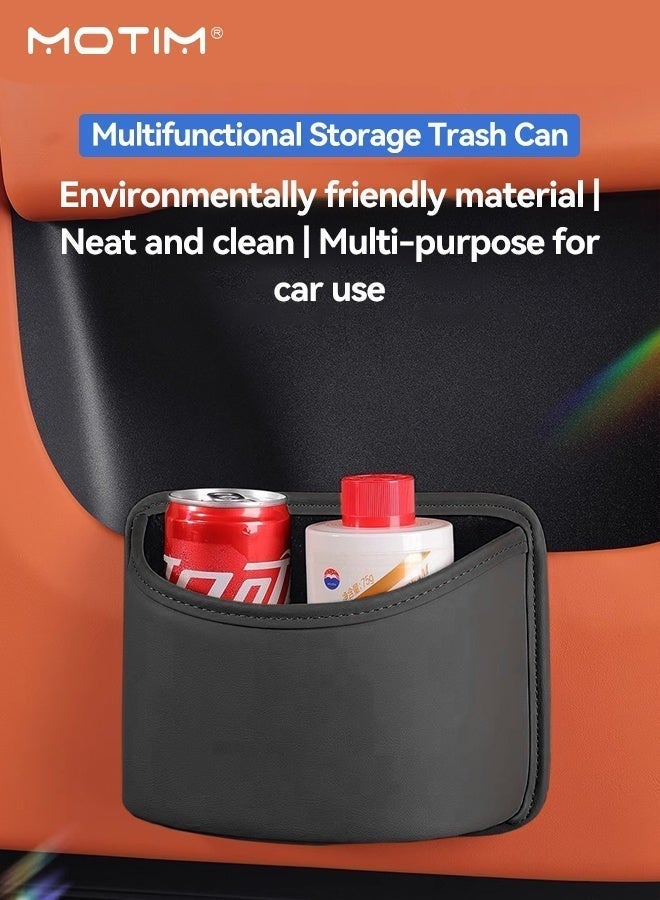 Motim Car Trash Can with Garbage Bag, Mini Leather Car Trash Can Door-Mounted Storage Bin Cup Holder, Suitable for Car Home, Office, Bedroom - Image 2